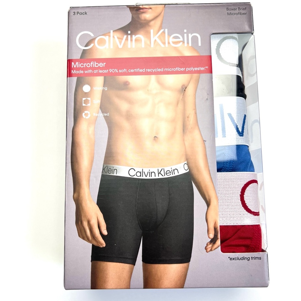 CALVIN KLEIN MICROFIBER 3-PACK Boxer Briefs Underwear Logo Waistband Sz L